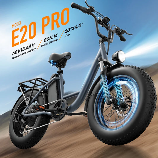 20"x4 Fat Tire Adult Electric Bike E20 PRO | 250W Peak Motor 48V 15.6Ah Removable Battery 7-Speed Gears Max 45KMH E-Bike