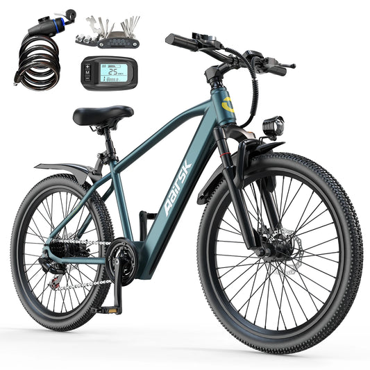 26' Electric Mountain Bike for Adults, 250W Brushless Motor, 36V 10Ah 468Wh Battery, Up to 40 Miles Range, 25km/h 7-Speed E Bike, Front Suspension NFC Unlock