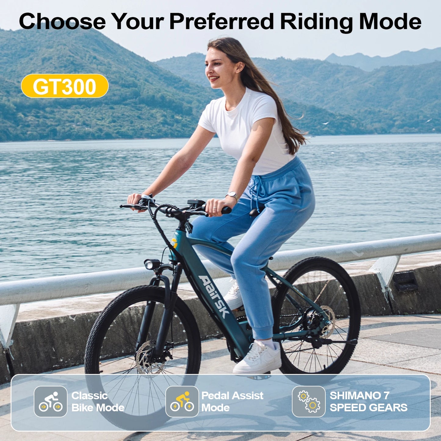26' Electric Mountain Bike for Adults, 250W Brushless Motor, 36V 10Ah 468Wh Battery, Up to 40 Miles Range, 25km/h 7-Speed E Bike, Front Suspension NFC Unlock
