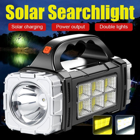 Solar & USB Rechargeable LED Flashlight — COB Camping Torch