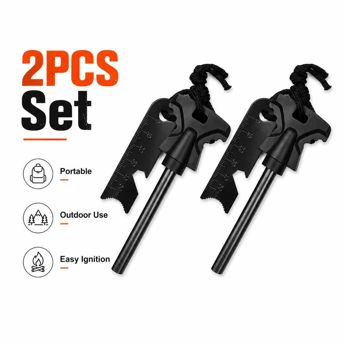 Ferro Rod Fire Starter Set — Striker Included, 2-Pack