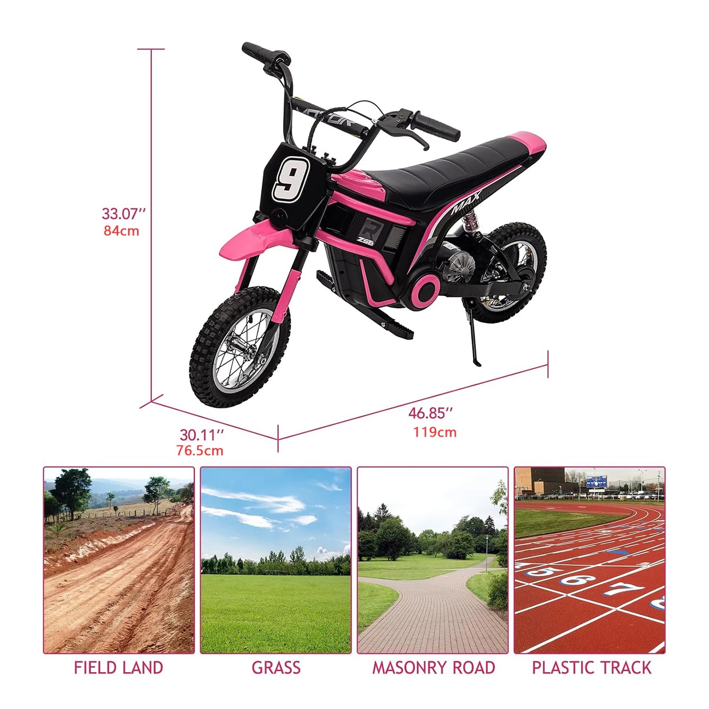 24V Ride-on Electric Motorcycle 350W Cross Motorcycle 3 Speeds (8/12/23 Km/h) Damped Suspension for Children 8-12 Years