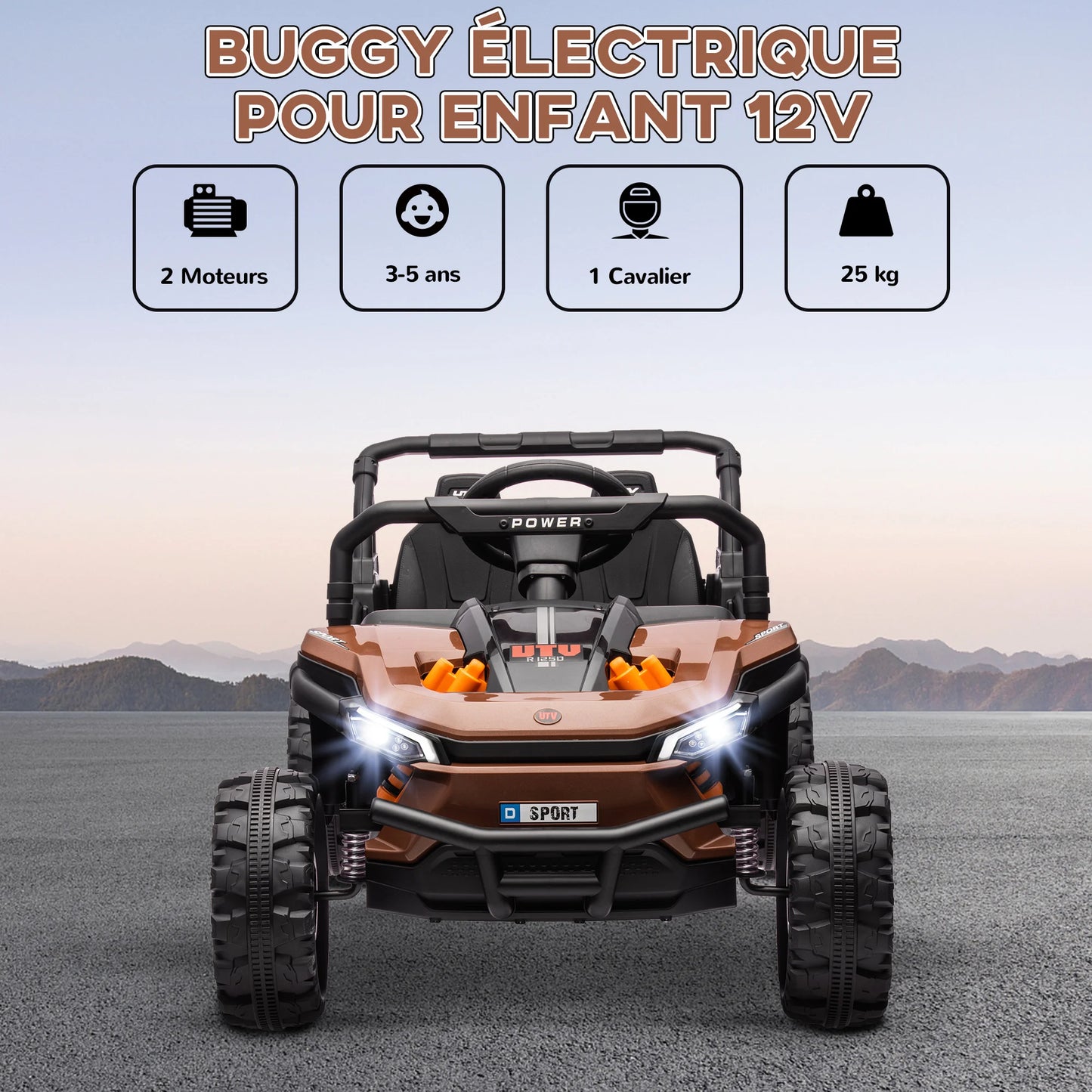 Child electric UV buggy child electric Car with remote control 2.4Ghz 2 Motors 103L x 69l x 59H cm Brown