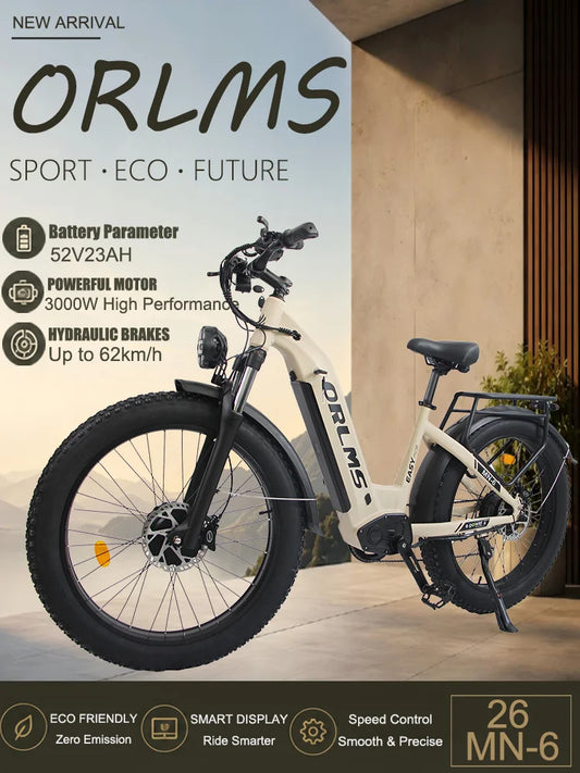 EU spot ORLMS 26 MN-6 electric bike, 2000 W motor, 52 V 23 Ah battery, seven-speed gearbox, top speed 62 km/h, torque Max. 90 Nm, up to 45 ° incline, 26 C wide tyres