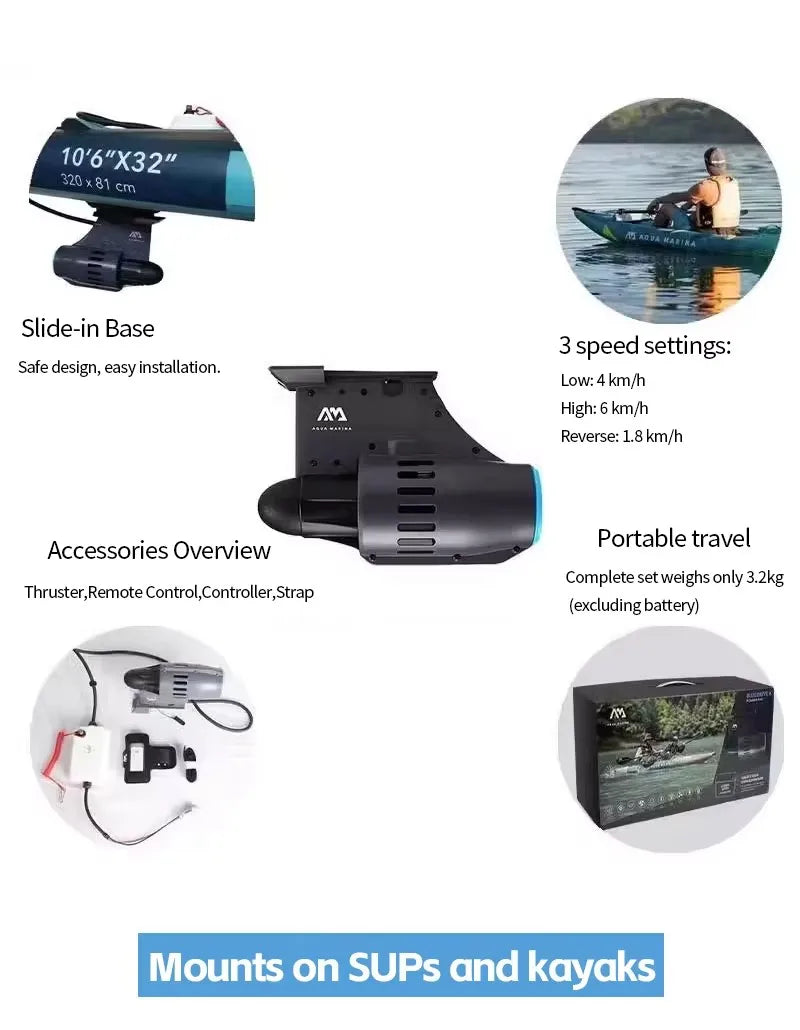 SUP Kayak Underwater Thruster Electric Paddle Board Motor External Battery Ready 3 Speed Reverse Gear Battery Not Included