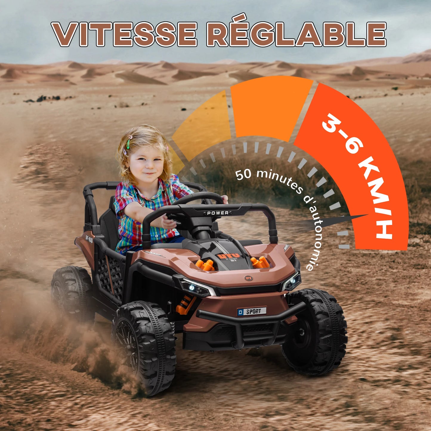 Child electric UV buggy child electric Car with remote control 2.4Ghz 2 Motors 103L x 69l x 59H cm Brown