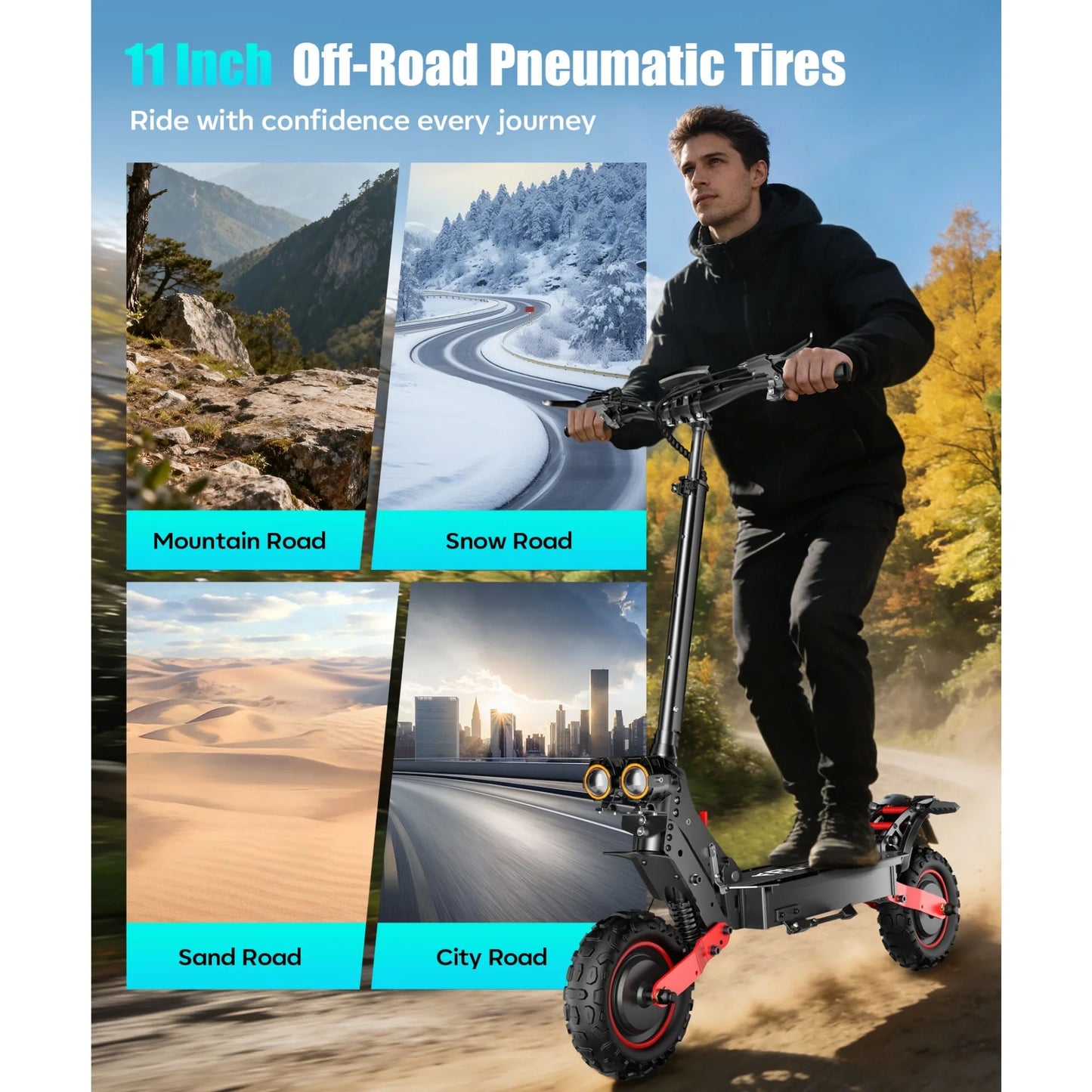 FREEBOY H6 Electric Scooter Dual Motor 48V21AH Battery Foldable 11-inch Off-Road Tire Adult All-Terrain Commuting Electric Scooter