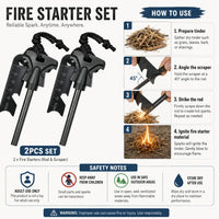 Ferro Rod Fire Starter Set — Striker Included, 2-Pack