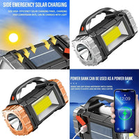 Solar & USB Rechargeable LED Flashlight — COB Camping Torch