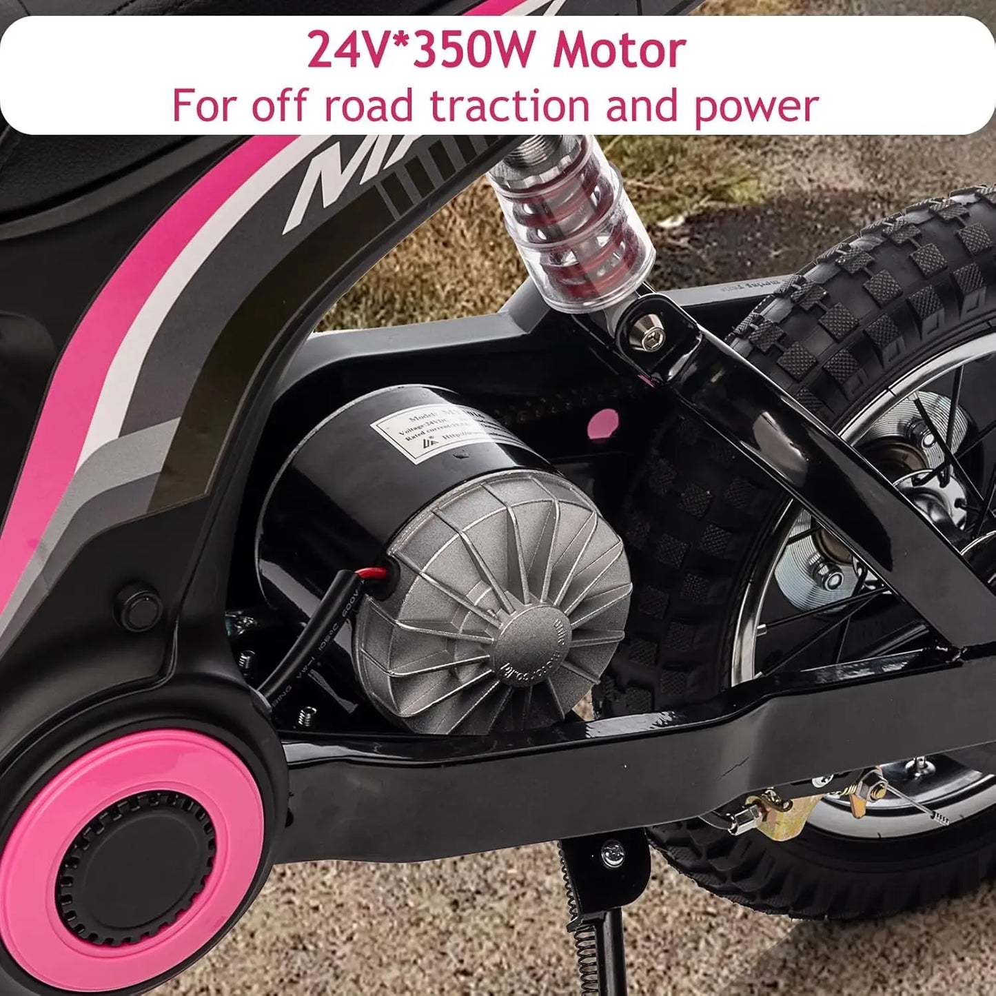 24V Ride-on Electric Motorcycle 350W Cross Motorcycle 3 Speeds (8/12/23 Km/h) Damped Suspension for Children 8-12 Years