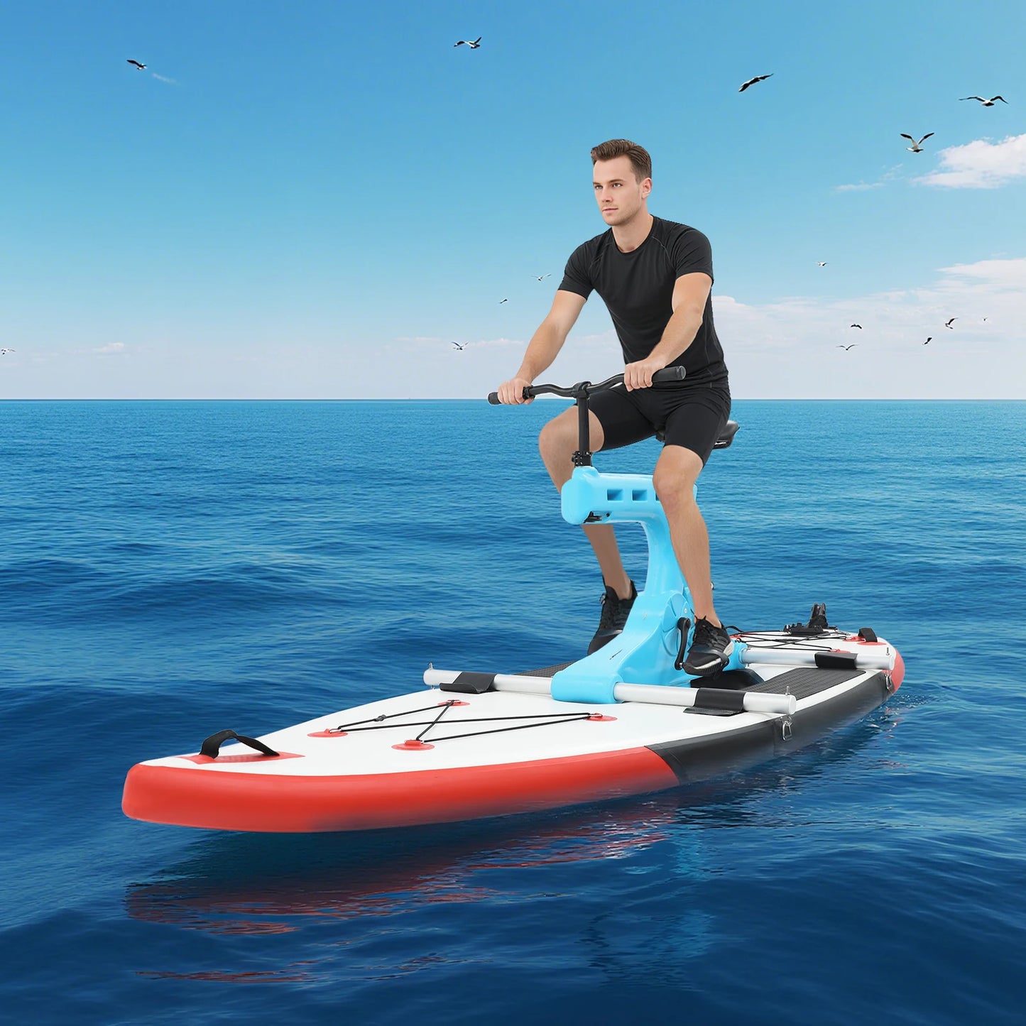 Inflatable Water Bike Pedal Boat, Inflatable Sea Bike with Aluminum Alloy Frame & SUP Board, Adjustable Seat for Water Sports
