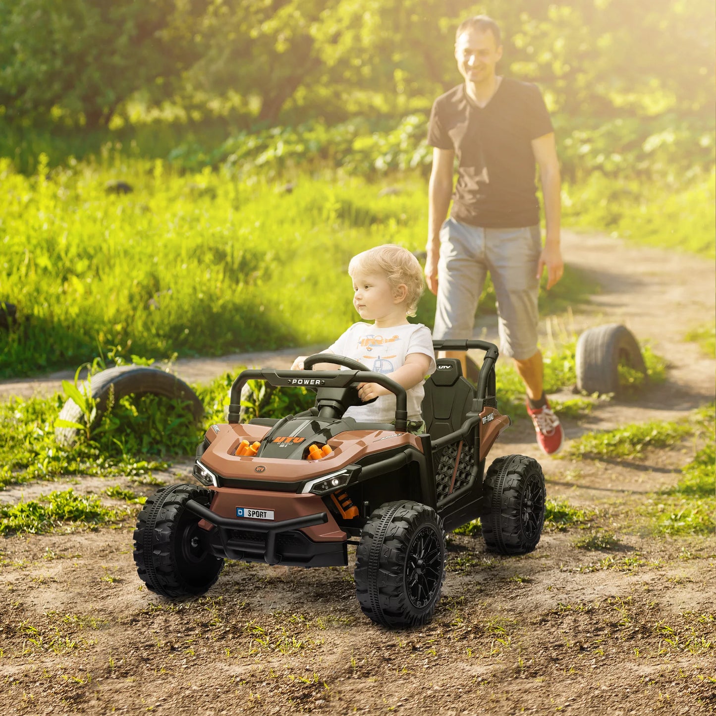 Child electric UV buggy child electric Car with remote control 2.4Ghz 2 Motors 103L x 69l x 59H cm Brown