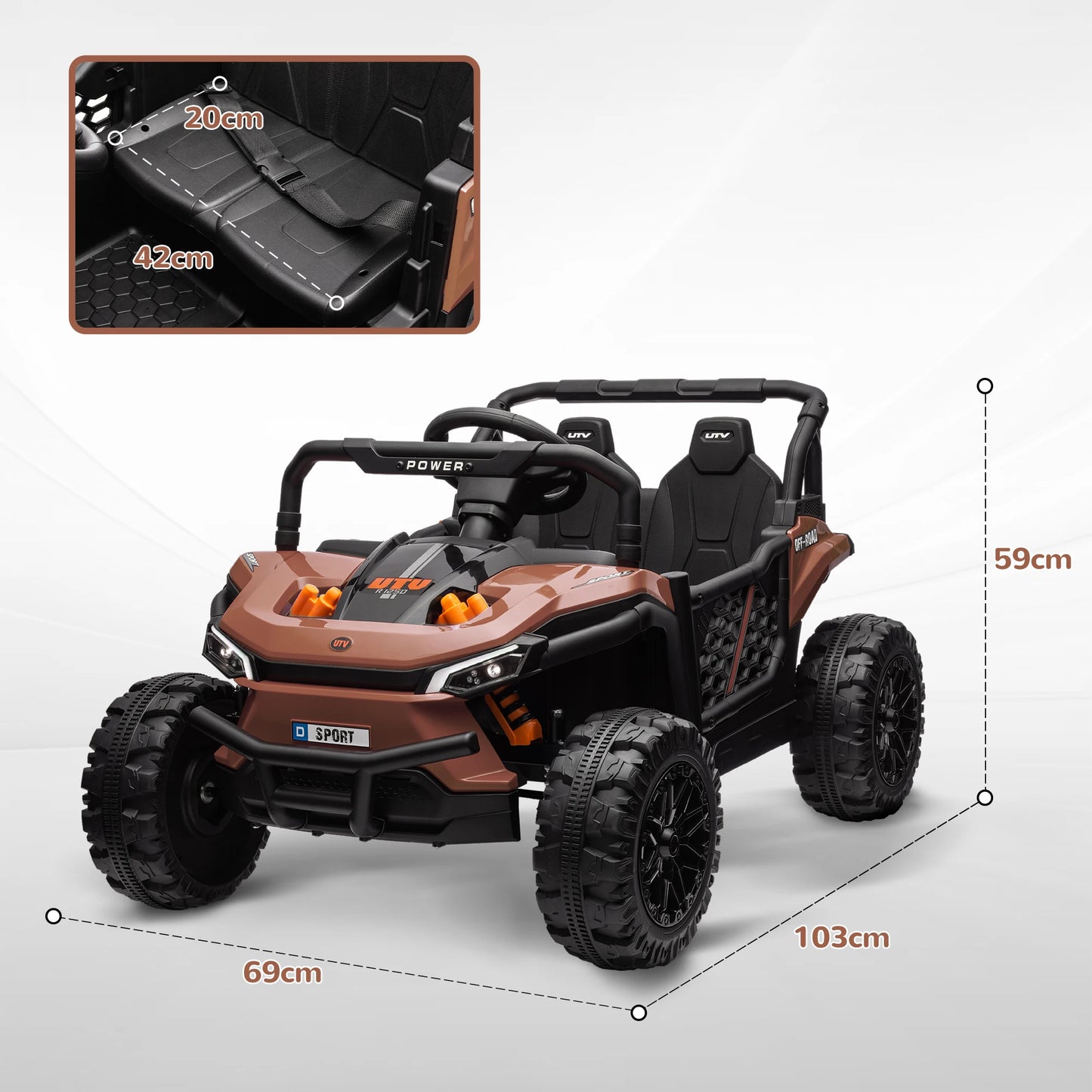 Child electric UV buggy child electric Car with remote control 2.4Ghz 2 Motors 103L x 69l x 59H cm Brown