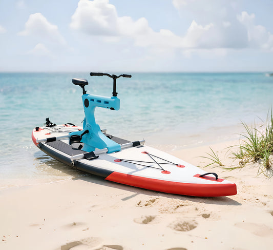 Inflatable Water Bike Pedal Boat, Inflatable Sea Bike with Aluminum Alloy Frame & SUP Board, Adjustable Seat for Water Sports